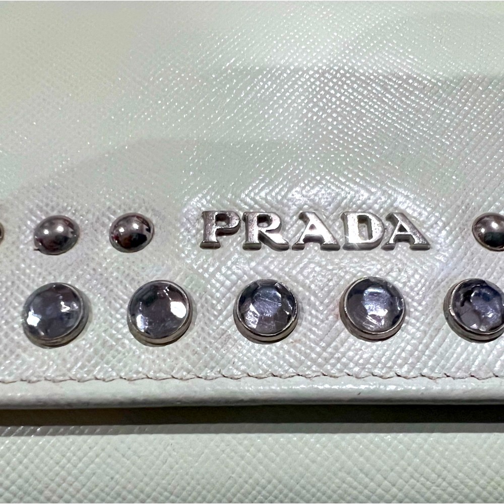 GUC Prada Saffiano Sogo Yokohama Talc Color Wallet with chained ID Tag - Picture 5 of 8